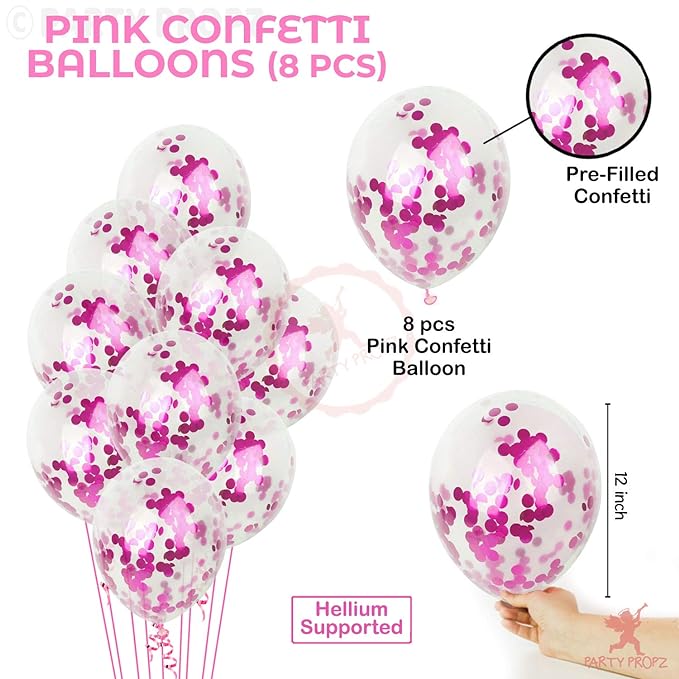 Party Propz 9Pcs Pink Confetti Balloons & Happy Birthday Banner Combo - For Girls Birthday Decoration Items Set -Girl Theme Balloons Decorations -Elegant Supplies ,Paper;Rubber