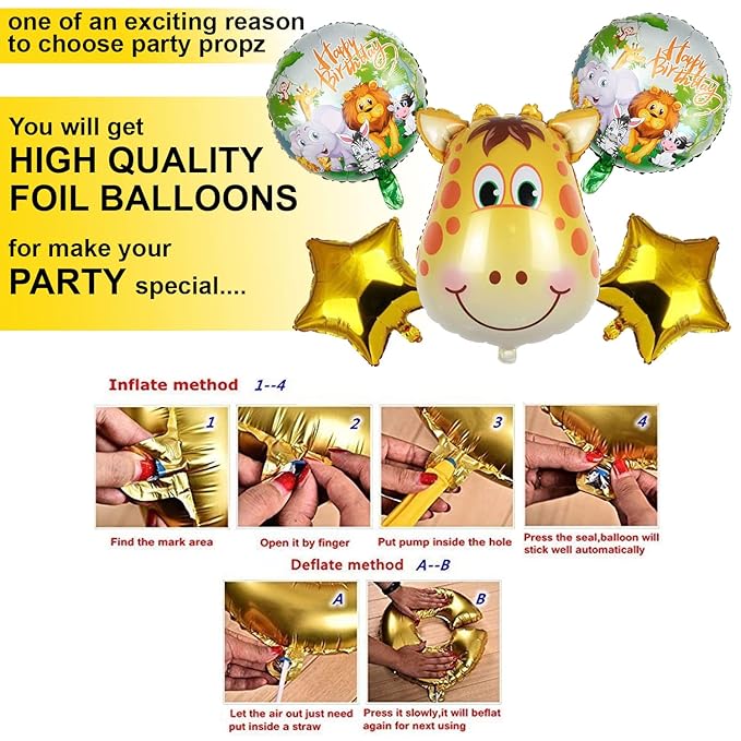 Party Propz Happy Birthday Foil Balloon-Set Of 5 Animal Foil Balloons|Balloon Decoration For Birthday|Cow Foil Balloon|Jungle Theme Balloons For Decoration| Happy Birthday Decoration Kit||Multicolor