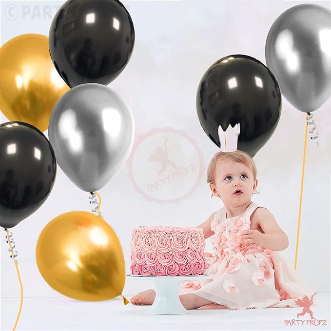 Party Propz Black Balloons For Decoration-Set Of 100 Pcs Golden Balloons|Black&Golden,Golden Balloons|Metallic Balloons For Decoration|Balloons For Decoration Birthday,Anniversary,Baby Shower