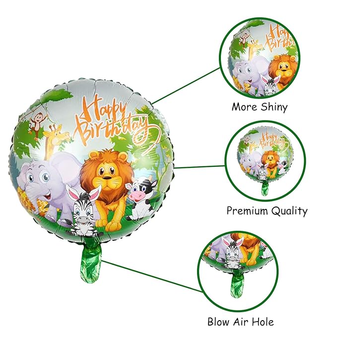 Party Propz Happy Birthday Foil Balloon - Set of 5 Animal Foil Balloons | Tiger Foil Balloon | Balloon Decoration for Birthday | Happy Birthday Decoration Kit | Jungle Theme Balloons for Decoration