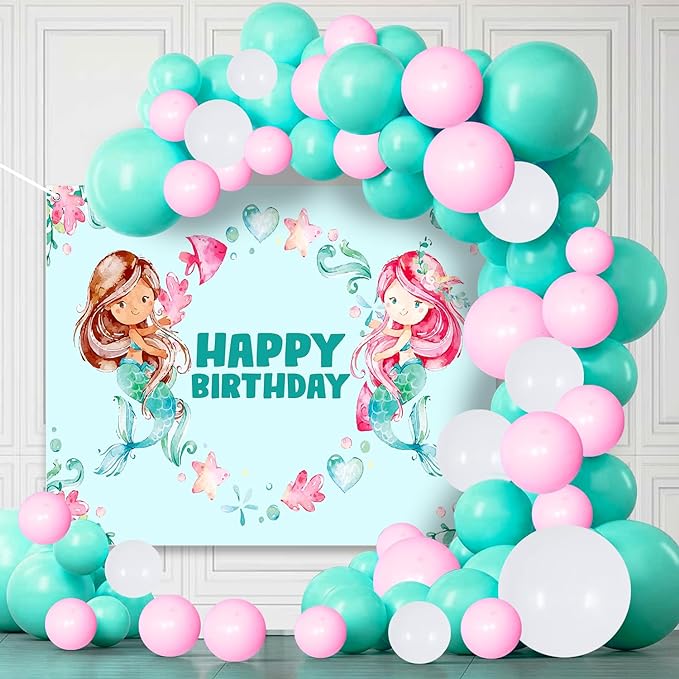 Party Propz Vinyl Mermaid Theme Birthday Decorations - Set Of 52Pcs Balloon Decoration For Birthday|Mermaid Theme Balloon Decoration Kit|Mermaid Theme Birthday Backdrop Decoration Items,Multicolor