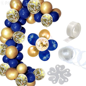 Party Propz 103 Pcs Blue Golden and golden confetti Rubber Balloons with Balloons Arc and flower clip for Balloons decoration