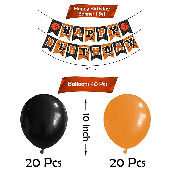 Party Propz Birthday Balloons For Decoration -41Pcs Basketball Theme Birthday Decoration Items For Boy, Girl | Birthday Banner(Cardstock) | Metallic Balloons For Decoration | Basketball Party Balloons