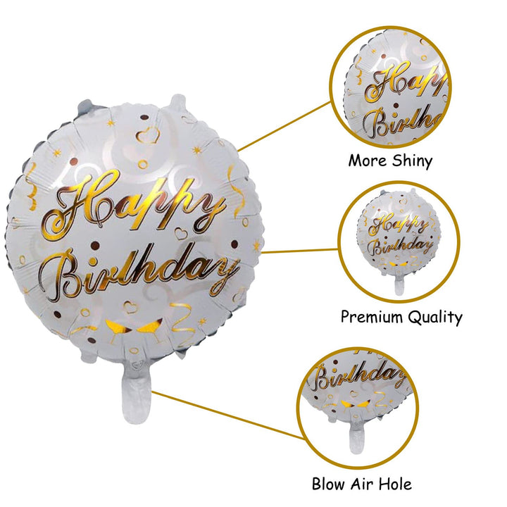 Party Propz Elegant Birthday Decoration Items - Set of 8 Golden Balloon Decoration for Birthday | Foil Balloons for Birthday | Happy Birthday Foil Balloon | Birthday Decoration Kit