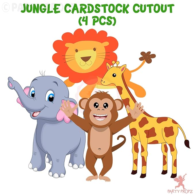 Party Propz Paper Jungle Theme Cardstock Cutout for Birthday Decoration, Multicolour - 4Pcs