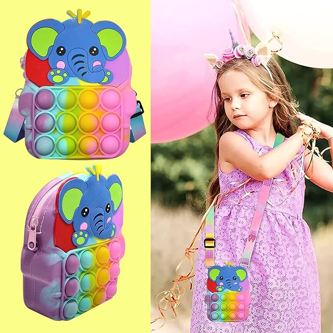 Party Propz Pop It Bag for Girls - Rainbow Elephant Pop It Pouch | Sensory Silicone Popit Bag for Girls, Women, Kids | Return Gift for Kids | Popit Pouch | Fidget Toys for Anxiety Stress Relief