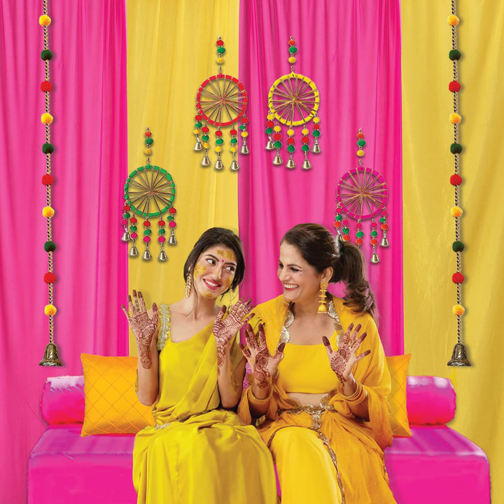 Party Propz Haldi Decoration Items for Marriage -17Pcs Pink and Yellow Backdrop Cloth for Decoration | Background Decoration Cloth | Decorations Backdrops | Traditional Backdrop Decoration Cloth