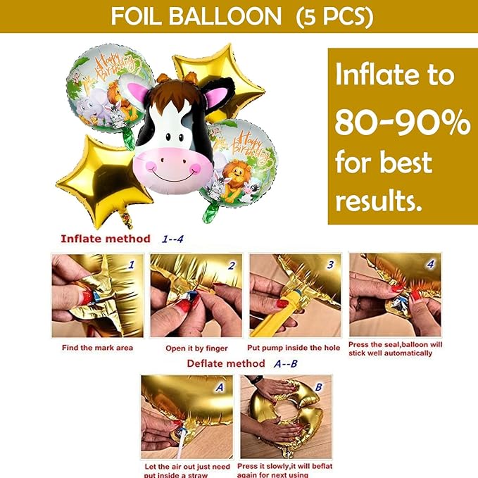 Party Propz Happy Birthday Foil Balloon-Set Of 5 Animal Foil Balloons|Balloon Decoration For Birthday|Cow Foil Balloon|Jungle Theme Balloons For Decoration| Happy Birthday Decoration Kit||Multicolor