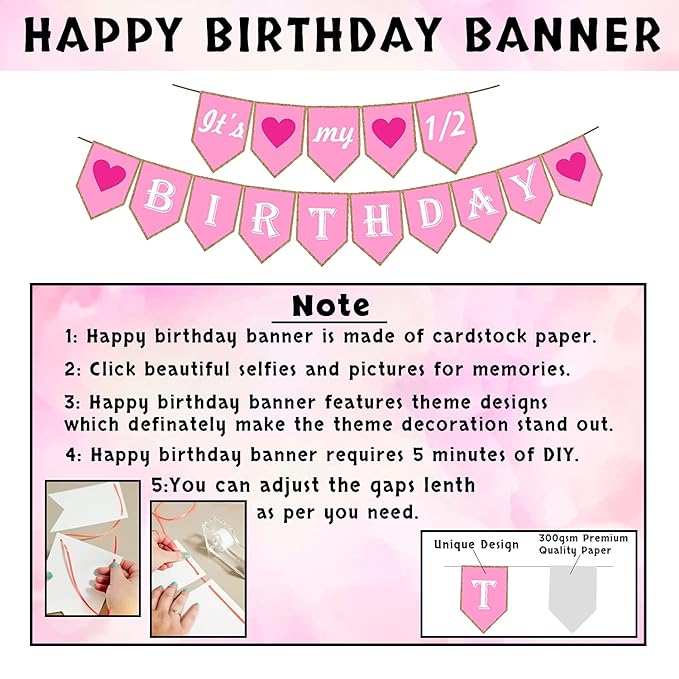 Party Propz Half Birthday Decorations For Baby Girl Combo - 51Pcs Items Set For 6 Months Birthday Decorations For Girl - 1/2 Birthday Decorations For Girls, Half Bday Banner (cardstock), Balloons,Foil