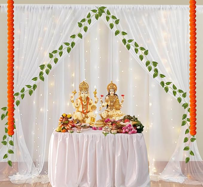 Party Propz Backdrop For Pooja Decoration - 11 Pcs Traditional Decoration Items | Net White Curtains For Decoration | Pooja Room Decoration Items | Backdrop Cloth For Decoration | Decoration Backdrops