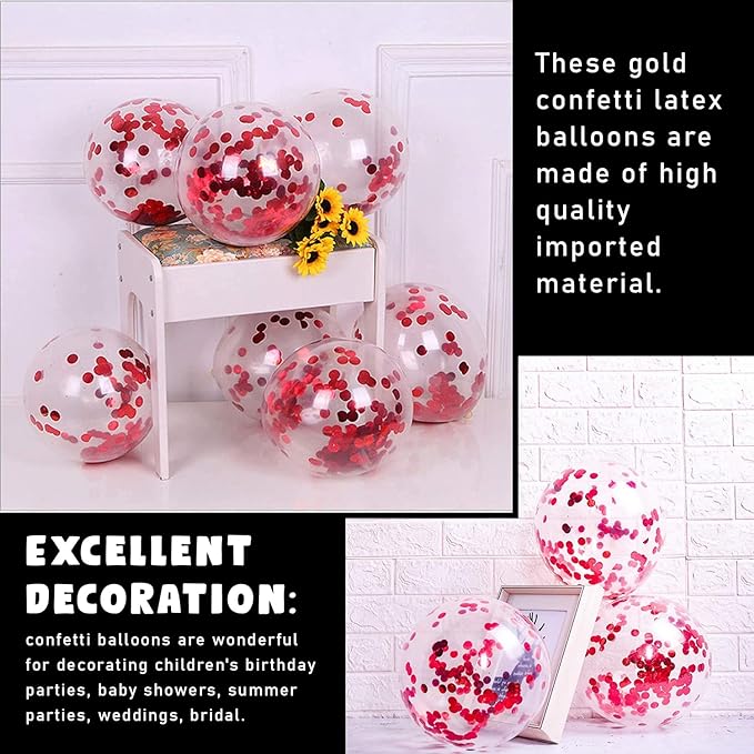 Party Propz Red Confetti Balloons For Decoration - 15Pcs Confetti Balloons Red/Pre Filled Confetti Balloons