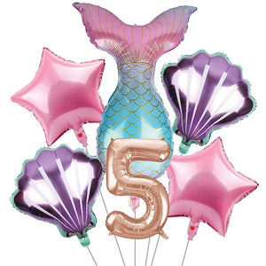 Party Propz Mermaid Theme Birthday Decorations-Set Of 6Pcs Mermaid Theme Foil Balloons|5 Year Birthday Decoration Items For Girls|Decoration For Birthday|Foil Balloons For 5Th Birthday,Rose Gold