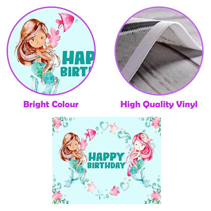 Party Propz Mermaid Birthday Banner Backdrop - Mermaid Theme Birthday Decorations/Mermaid Decoration for Birthday/Birthday Decoration Items for Girl/Happy Birthday Decoration