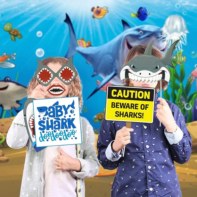 Party Propz Baby Shark Theme Birthday Decorations -15Pcs Baby Shark Theme Photo Booth Props Set - Baby Shark Party Supplies for - Kids Theme Parties- Shark Theme Birthday Decorations