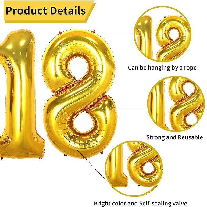 Party Propz 18th Birthday Decoration Items - 16 Inch Happy Anniversary Decoration Items | Gift for Girls Birthday Special 18+ Years | Foil Balloons for Decoration | Golden Balloons for Decoration