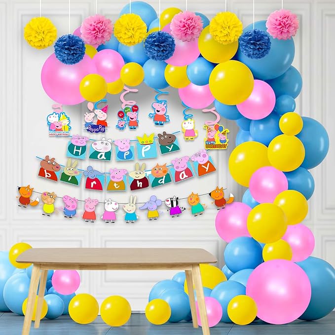 Party Propz Peppa Theme Birthday Decoration - Pack Of 42Pcs, Birthday Decoration Kit For Boys | Kids Birthday Decoration Items | Peppa Theme Birthday Decoration Items