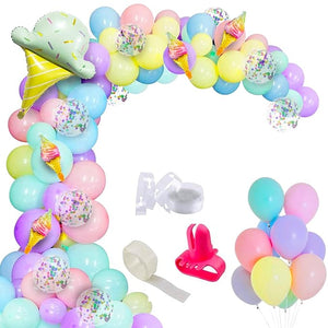 Party Propz Birthday Balloon Arch Decoration Combo With Multicolor Latex Balloons, Ice Cream Foil Balloons & Multicolor Confetti Balloons