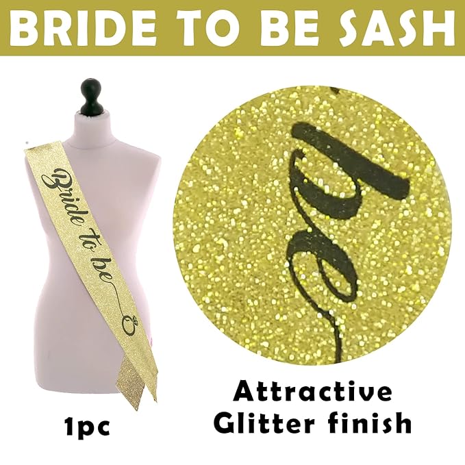 Party Propz Bride To Be Sash - Golden Glitter Sash For Bride To Be Party | Bride To Be Decoration Set Combo | Bachelorette Party Decorations | Bride To Be Sachet | Bride To Be Props For Bachelorette Party