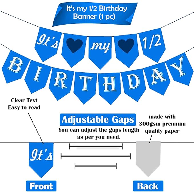 Party Propz Half Birthday Banner- Its My Half Birthday Decorations | 6 Month Birthday Decorations For Boy | Happy Birthday Banner | Birthday Backdrop For Decoration | Blue Theme Birthday Decoration Items (Cardstock)