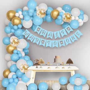 Party Propz Half Birthday Decorations For Boys-Huge 73Pcs Combo|1/2 Birthday Decorations For Baby Boy|Half Birthday Decoration|Half Way To One Banner (Cardstock)|Blue Balloons For Birthday Decoration