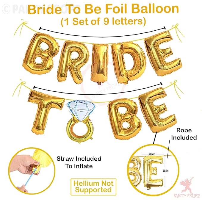 Party Propz Golden Bride to Be Foil Banner (cardstock) - Bride to Be Decoration Set Combo | Bachelorette Party Decorations | Bride to Be Ring Foil Banner | Bride to Be Decoration