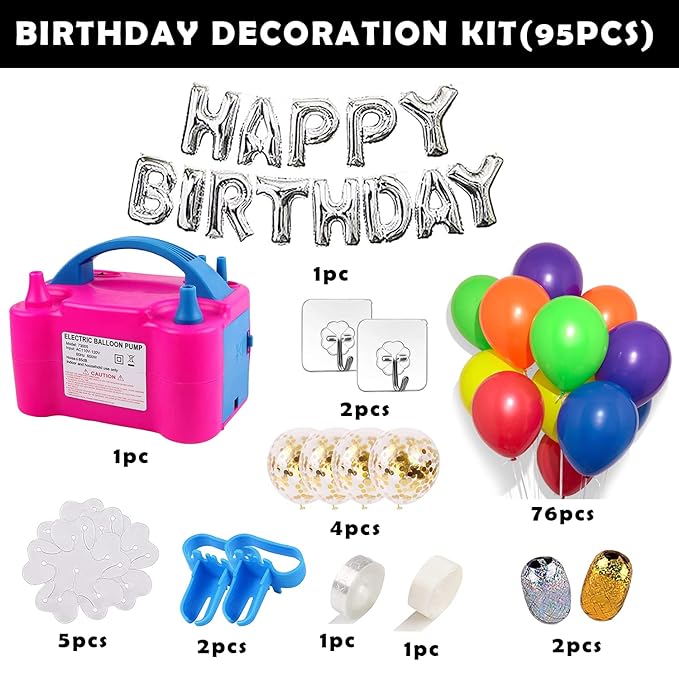 Party Propz 95 Pcs Electric Balloon Pump Set- Electric Air Balloon Blower, Balloon Inflator 110V 600W Portable Dual Nozzles- Ballon Arch Garland Kit with Tape Strip, Tying Tool, Dot Glue, Flower Clip for Party Decoration