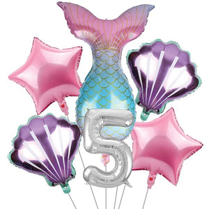 Party Propz Mermaid Theme Birthday Decorations - 6Pcs Mermaid Foil Balloons For Birthday Decoration | 5th Birthday Decoration | Mermaid Birthday Decorations | Foil Balloons For Birthday Girls | Fifth Birthday