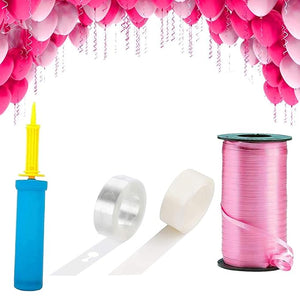 Party Propz Rubber Balloon Arch Garland Decorating Strip Kit Including 1 Roll 16.4ft Balloon Tape Strip + 100pcs Dot Glue + 1pc Ribbon (Pink) + 1pc Hand Balloon Pump