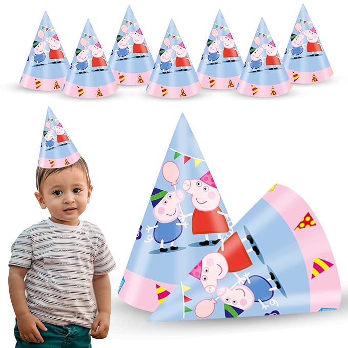 Party Propz Peppa Happy Birthday Cap For Kids - Set of 10Pcs Peppa Theme Caps For Kids | Birthday Decoration Items | Birthday Cap For Boy, Girls | Multicolor Caps For Kids | Birthday Cap For 1st Birthday Boy