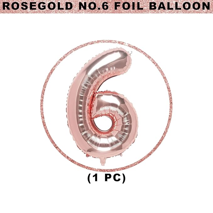 Party Propz 6th Number Foil Balloon-32 In|Anniversary Decoration Items|6th Birthday Decorations for Girls|Foil Balloon for Birthday Decoration|Perfect Decoration Items|Rose Gold 6 Number Balloon
