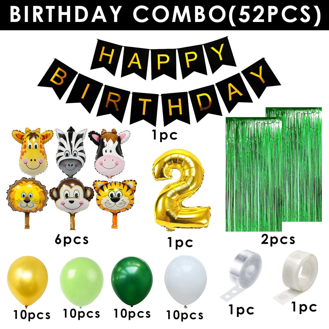 Party Propz 2Nd Birthday Decoration Items For Boys-Set Of 52 Pcs Jungle Theme Decoration|Happy Birthday Decoration 2 Years Baby Boy|Baby Birthday Decoration Items 2 Years