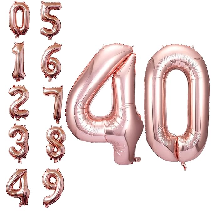 Party Propz Huge 40 Number Foil Balloon - 32 Inch | Rose Gold Foil balloons for 40th birthday decoration | Anniversary Decoration | Balloon Decoration | Fortieth Birthday Balloons, Anniversary balloon