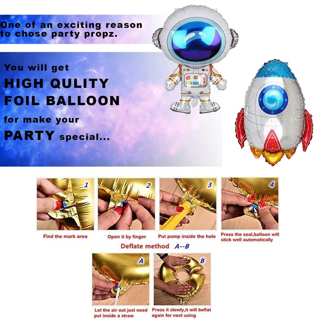 Party Propz Space Theme Birthday Decoration Kit - 49Pcs for Boys Space Birthday Supplies Metallic Balloon, Happy Bday Bunting, Foil Curtain,Rocket and Astronaut Foil Balloons Combo Girl, Boys