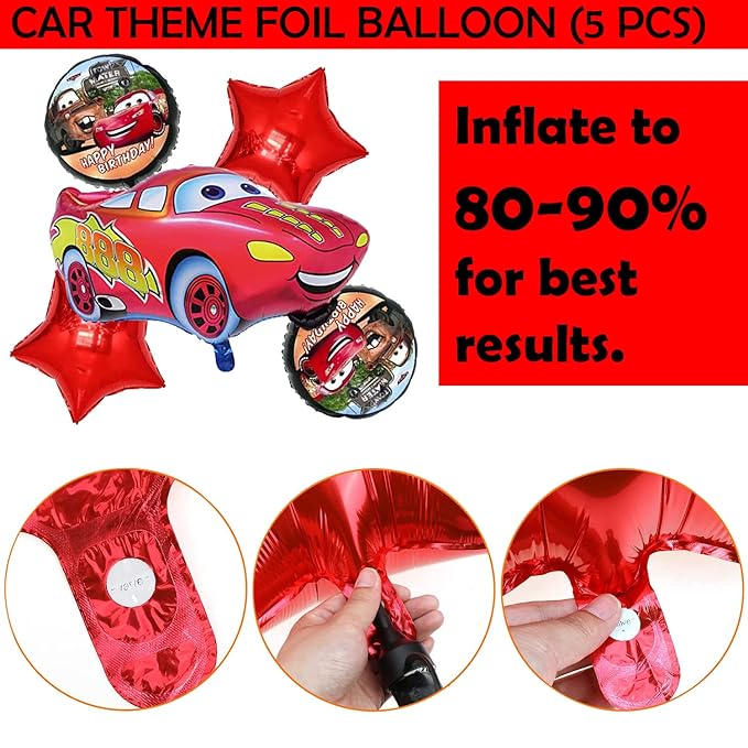 Party Propz Car Theme Birthday Decorations for Boys - 47 Pcs Mcqueen Car Birthday Theme | Birthday Decoration Items for Boys | Birthday Decoration Kit for Boys | Red Birthday Decorations for Kids