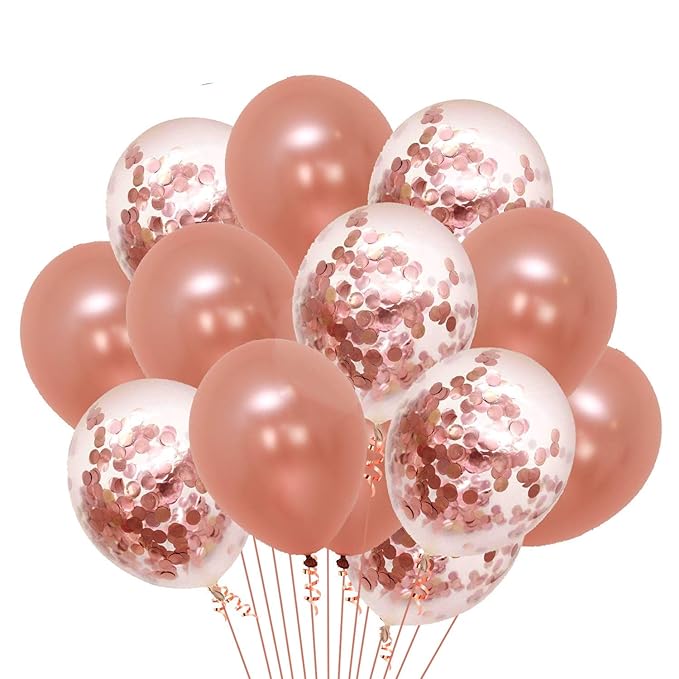 Party Propz Rose Gold Latex & Confetti balloons Pack -18Pcs Set for birthday decoration items/balloons for birthday