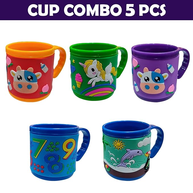 Party Propz Cartoon Cups Return Gifts for Kids - 5Pcs Kids Cups for Milk | Milk Mugs for Kids | Birthday Return Gifts for Kids | Best Birthday Return Gifts