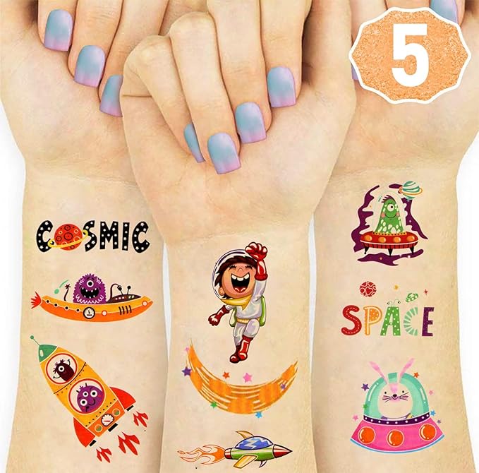 Party Propz Space Theme Birthday Decoration Tattoos For Kids - 5 Sets for Space Birthday Party Supplies/Space Theme Return Gifts for kids/Astronaut Theme Birthday Decoration