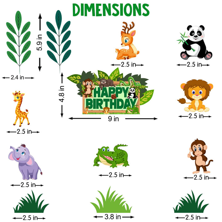 Party Propz Jungle Theme Cake Topper - 15 Pcs, Happy Birthday Cake Topper Jungle Theme | Animal Cake Toppers For Cake Decoration For Kids | Jungle Theme Cake Toppers For Cake Decoration | Cake Toppers