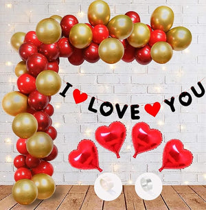 Party Propz Anniversary Decoration Items - Pack of 68Pcs Red and Gold Balloons For Decoration | With I Love You Heart Banner | Happy Anniversary Decoration | Birthday Decoration Items | Anniversary