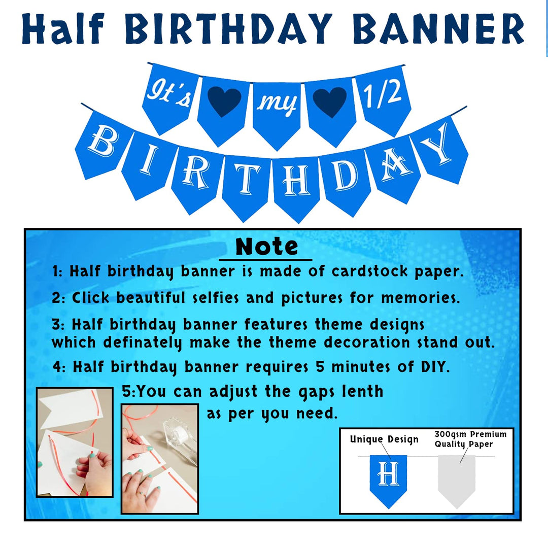 Party Propz Its My Half Birthday Decorations Set With Blue Paper Fan, Blue Star Foil & Half Birthday Card For Baby Boys / Half Birthday Decoration For Boys