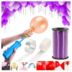 Party Propz Rubber Balloon Arch Garland Decorating Strip Kit Including 1 Roll 16.4Ft Balloon Tape Strip + 100Pcs Dot Glue + 1Pc Ribbon(Purple) + 1Pc Hand Balloon Pump