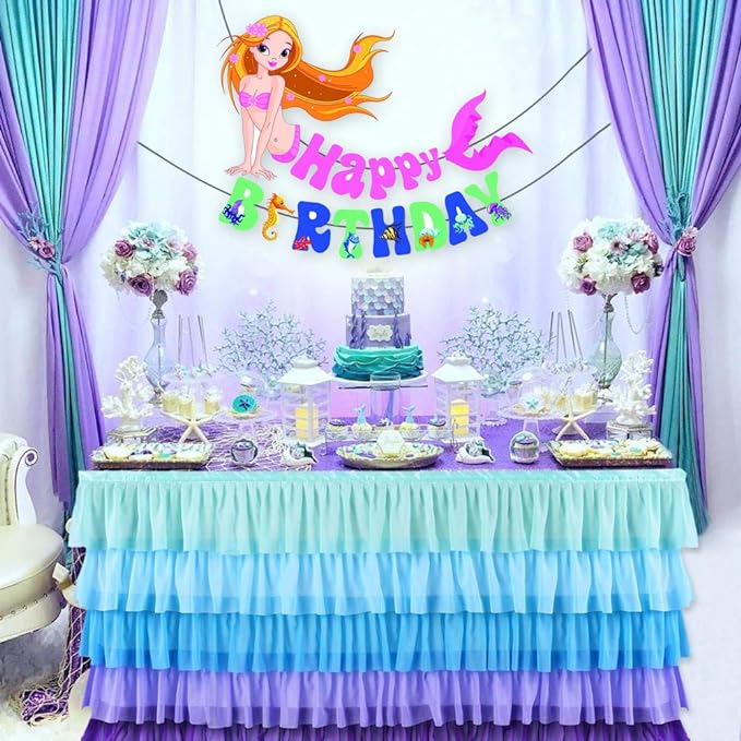 Party Propz Mermaid Happy Birthday Banner for Birthday Decoration Set of 1, Multicolor