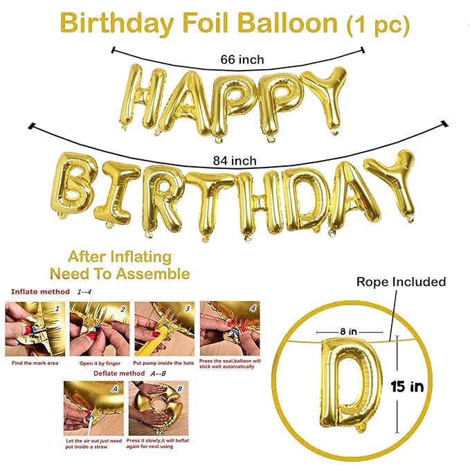 Party Propz Birthday Decoration Kit- 53Pcs Birthday Decoration Items | Golden, Black, Silver Balloons | Happy Birthday Decoration | Birthday Decoration Items for Boy | Birthday Foil Banner (cardstock)