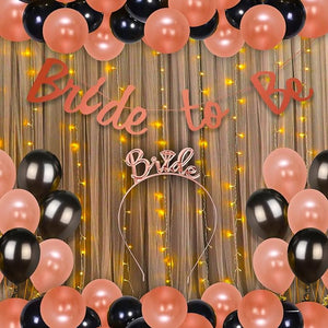 Party Propz Bride to Be Decoration Set Combo - 46Pcs Rose Gold Bachelorette Party Decorations | With Net Curtains, LED Light and Metallic Balloons | Bride to Be Headband | Bride to Banner (Cardstock)