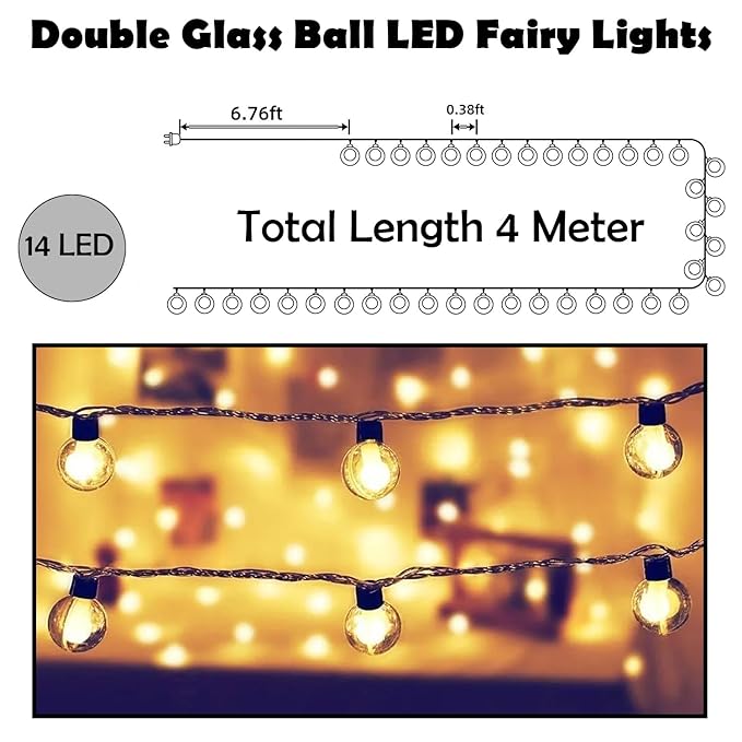 Party Propz Led Bulb Lights For Decoration - 14Ft, 10 Cm 14 Led New Year Lights For Decoration | Decoration Lights Indoor Outdoor | Happy New Year Led Lights | New Year Lights For Home, White