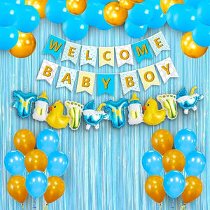 Party Propz Welcome Baby Boy Decoration-43Pcs Blue Baby Welcome Home Decoration Kit|Welcome Home Decoration|With Welcome Baby Banner (cardstock),Foil Curtains|New Baby Welcome Home Decoration Kit