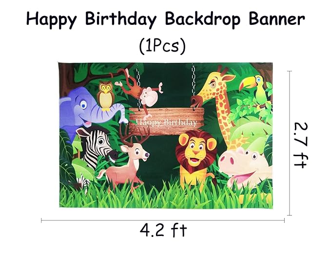 Party Propz Jungle Theme Birthday Decoration - Birthday Decoration Items for Boy, Girl | Jungle Theme Birthday Backdrop For Decoration | Happy Birthday Banner For Backdrop | Birthday Flex Banner Background