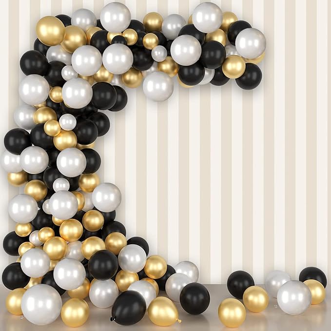 Party Propz Metallic Balloons For Decoration 50 Pcs - Balloons For Birthday Decorations For Boys | Black And Gold Balloons For Decoration