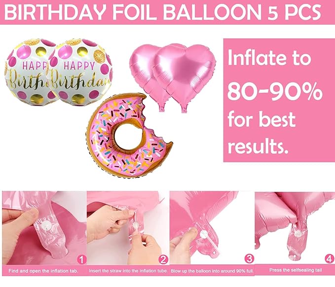 Party Propz Happy Birthday Decoration Kit - Large 53 Pcs Donut Theme Birthday Decoration | Birthday Banner for Girls Boys(Cardstock) | Multicolor Donut Foil Metallic Balloons for Birthday Decorations