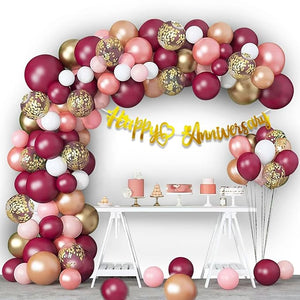 Party Propz Anniversary Balloons for Decoration - 63Pcs Happy Anniversary Decoration Items Kit | Happy Anniversary Balloons | Happy Anniversary Banner | Burgundy Balloons for Decoration